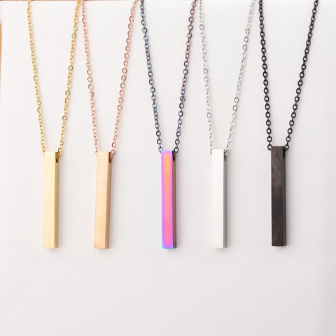 Collar Con Colgante De Barra Larga Minimalista Acero Inoxidable Chapado En Oro 18K Pulido Espejo Columna Geométrica