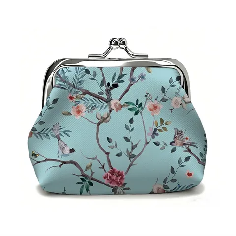 Floral Print Münzbörse PU Leder Vintage Kussverschluss Metallrahmen Mini Geldbörse Für Mädchen