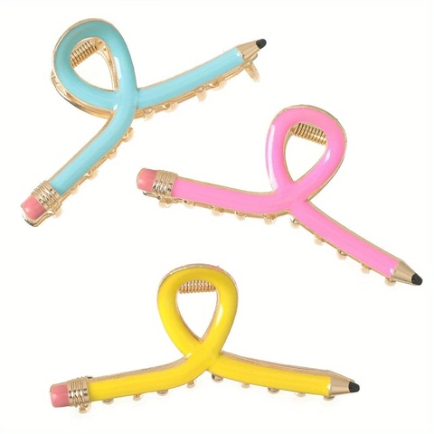 Creative Pencil Shape Hair Claw Clip Metal Alloy Colorful Paint Back To School Teacher Gift Cute Accessories For Women