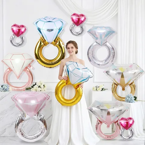 Diamond Ring Foil Balloon Metallic Aluminum Film Inflatable Decoration For Wedding Proposal Engagement Valentine Day