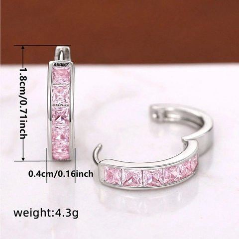 Pendientes de Aro de Cobre con Strass Cuadrados para Mujer Elegantes Pendientes Huggie Geométricos Rosa Blanco Joyería de Moda