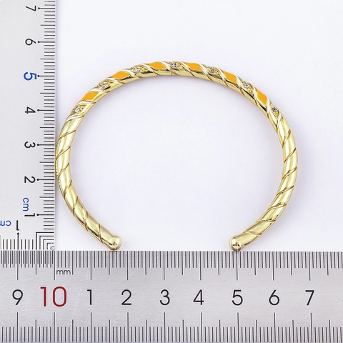 Brazalete de Esmalte de Colores de Lujo con Circonita Pulsera de Espiral de Cobre Chapado en Oro para Mujer Moda Fiesta Joyería Diaria Regalo