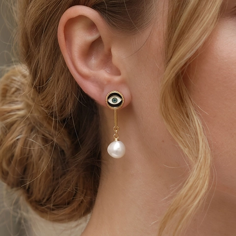 Orecchini Pendenti Perla Acqua Dolce Naturale Rame Placcato Oro Zircone Retro Elegante Donne Earring Post