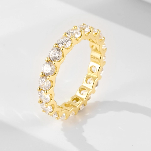 Eternity Ring 925 Sterling Silver Cubic Zirconia Full Circle Band Minimalist Stacking Jewelry For Women Heart Design