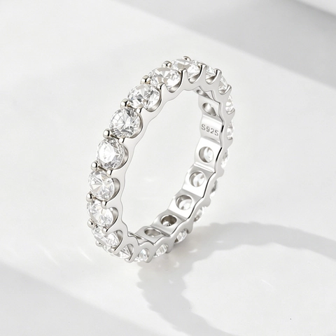 Eternity Ring 925 Sterling Silver Cubic Zirconia Full Circle Band Minimalist Stacking Jewelry For Women Heart Design