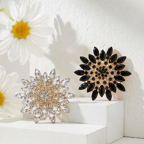 Eleganter Blumen Kristall Brosche Für Damen Funkelnde Sonnenblume Strass Anstecknadel Legierung Schmuck Zubehör