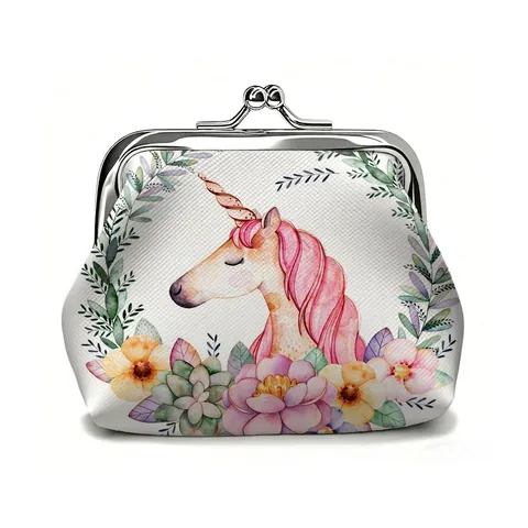 Vintage Coin Purse Mini Pouch PU Leather Metal Kiss Lock Clasp Artistic Oil Painting Floral Pattern Portable Small Wallet
