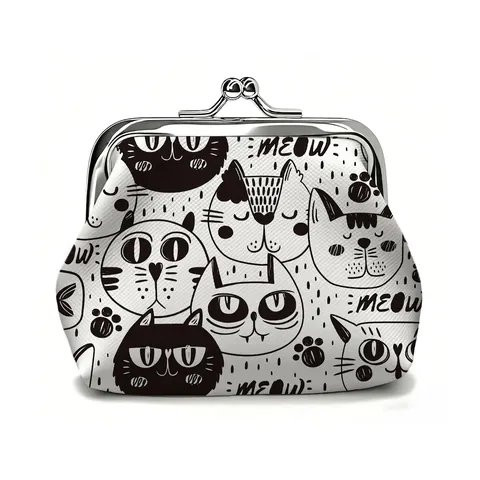 Mini Porte-monnaie Imprimé Chat En Cuir PU Fermeture À Fermoir Métallique Petit Sac Portable Pour Femmes