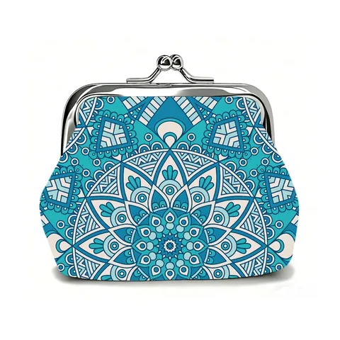 Bohemian Ethnic Mandala Pattern PU Leather Coin Purse With Metal Kiss-Lock Buckle For Women Kids