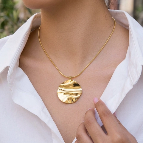 Minimalist 304 Stainless Steel Jewelry For Women Gold Plated Irregular Round Wave Pendant Necklace And Stud Earrings