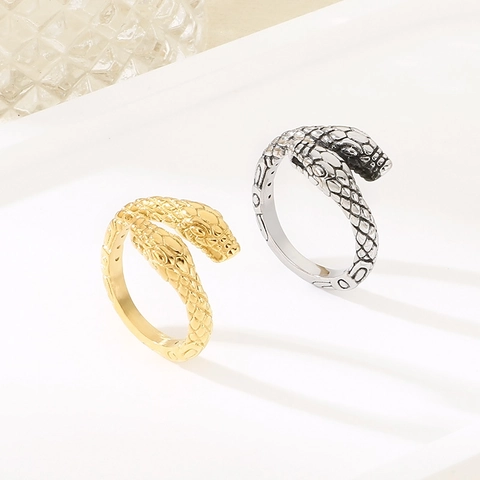 Vintage Punk Snake Ring For Men Women 304 Stainless Steel Gothic Animal Wrap Band Ring Retro Distressed Jewelry Gift