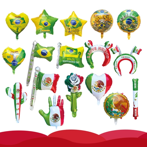 Palloncini in Alluminio Bandiera Nazionale Brasile Messico Forma Cuore Stella Tondo Per Giorno Indipendenza Coppa Mondo Carnevale Festa