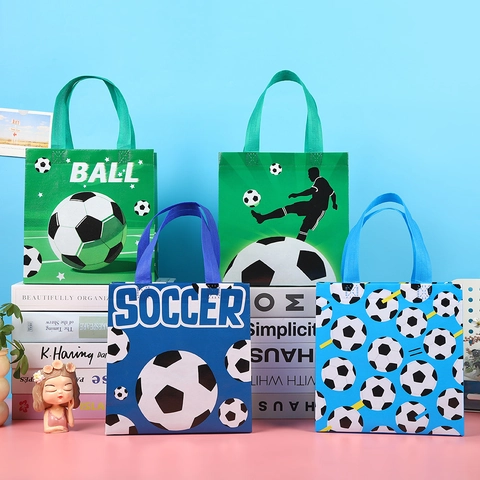 Soccer World Cup Theme Party Gift Bags Coated Non-woven Waterproof Tote Bags Football Game Birthday Favor Treat Bags