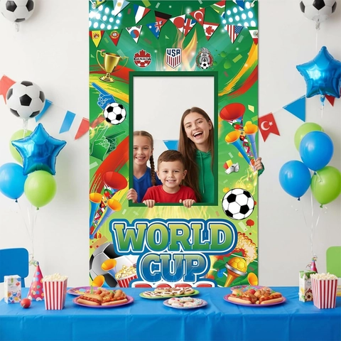 2026 World Cup Soccer Football Theme Party Photo Backdrop Prop For Fans Viewing Gathering Green Polyester Banner Cutout Design