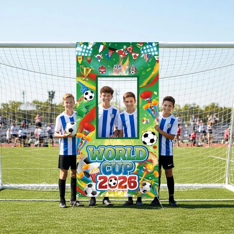 2026 World Cup Soccer Football Theme Party Photo Backdrop Prop For Fans Viewing Gathering Green Polyester Banner Cutout Design