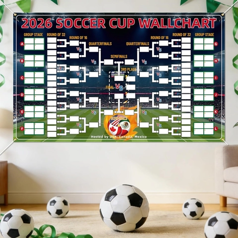 Soccer Cup 2026 Tournament Wallchart Backdrop Polyester Fabric Football Photography Background For Party Sports Fan Decoration