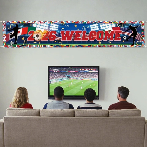 Soccer Tournament Welcome Banner Durable Polyester Sport Stadium Theme Wall Hanging Flag For Football Party Outdoor Decor
