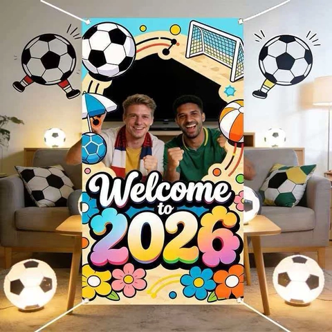 Fußball Thema Welcome To 2026 Foto Hintergrund Banner Polyester Stoff Sport Party Dekorationen Ausschnitt Fotografie Requisiten