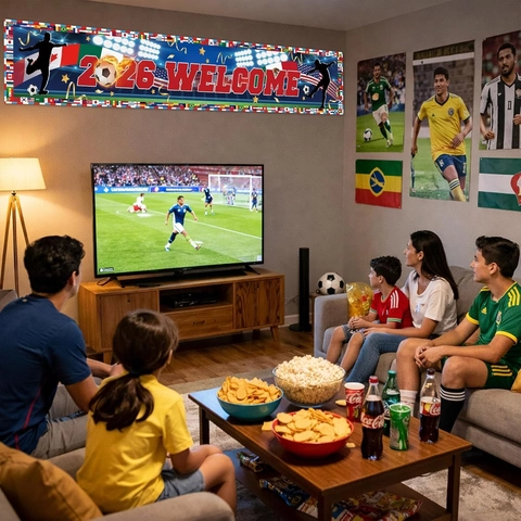 Soccer Tournament Welcome Banner Durable Polyester Sport Stadium Theme Wall Hanging Flag For Football Party Outdoor Decor
