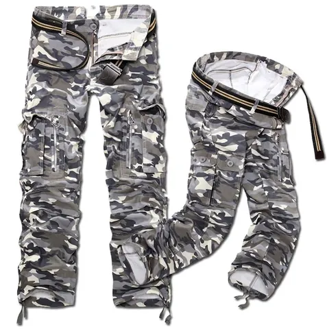 Men's Casual Cotton Blend Cargo Pants With Multi-Pockets And Canvas Belt Outdoor Tactical Military Style Trousers