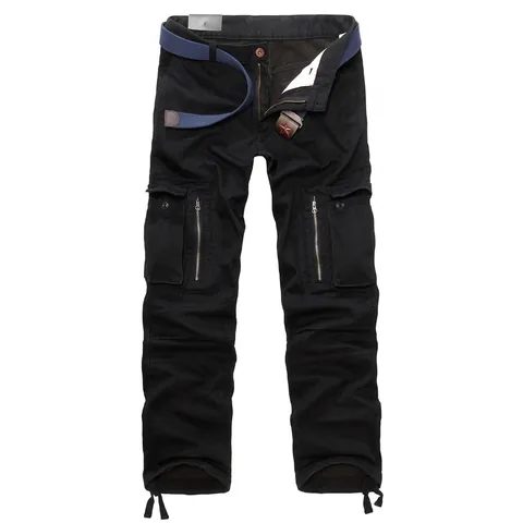Men's Fleece Lined Cargo Pants Cotton Multi-Pocket Loose Fit Winter Outdoor Casual Pants With Belt