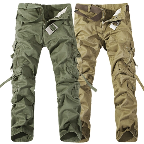 Pantaloni Cargo da Uomo con Tasche Multiple in Cotone Resistente Twill Tattico Outdoor Gamba Dritta con Cintura Casual