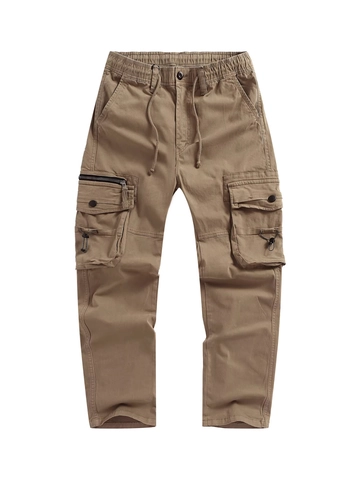 Pantaloni Cargo da Uomo in Cotone Lavato Multitasca Vita Elastica Vestibilità Affusolata Pantaloni Lunghi Utility Casual per Uomo