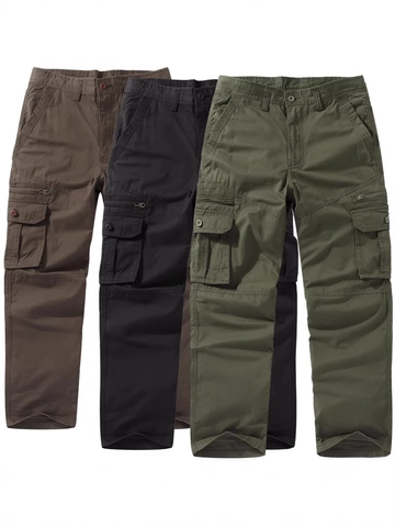 Men Cotton Cargo Pants Multi Pocket Outdoor Casual Hiking Trousers Tactical Straight Leg Work Pants For Adult Male