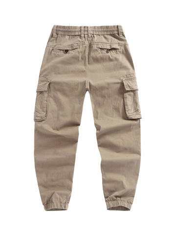 Herren Cargo Jogginghose Baumwollmischung Twill Mehrere Taschen Elastische Taille Kordelzug Lässige Hose Für Outdoor Alltag