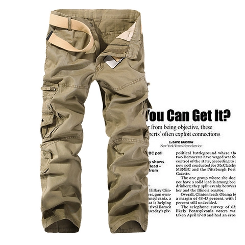 Men's Casual Cargo Pants Multi-pocket Cotton Straight Leg Trousers Outdoor Tactical Work Pants With Canvas Belt