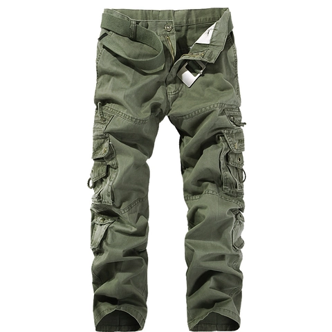 Men's Casual Cargo Pants Multi-pocket Cotton Straight Leg Trousers Outdoor Tactical Work Pants With Canvas Belt