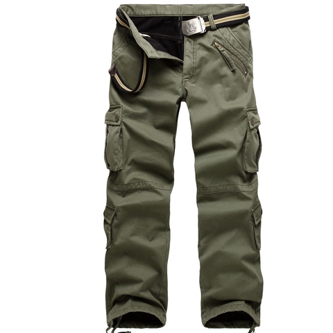 Herren Schwere Fleece Gefütterte Cargohose Taktische Mehrfachtaschen Outdoor Winter Warme Baumwollmischung Gerade Hose Mit Gürtel