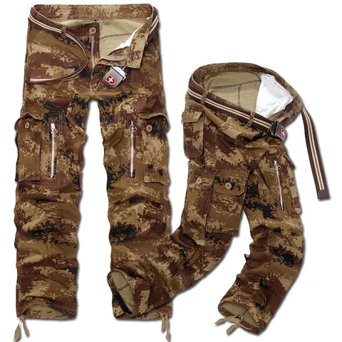Pantalones Cargo Tácticos para Hombre Multi Bolsillo Exterior Resistente Pierna Recta Camuflaje Con Cinturón Ropa de Trabajo Militar