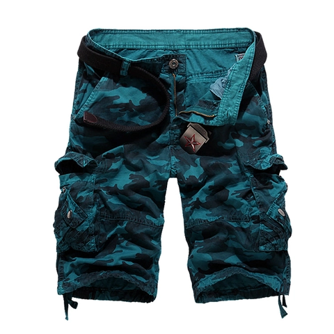 Herren Camouflage Cargo Shorts Baumwollmischung Multi Taschen Workwear Casual Militär Stil Knielange Kurze Hose Mit Gürtel