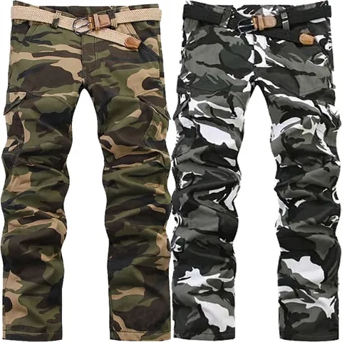 Pantalones Cargo de Camuflaje para Hombre con Forro Polar Térmico Mezcla de Algodón Multi Bolsillos Pantalones Tácticos con Cinturón
