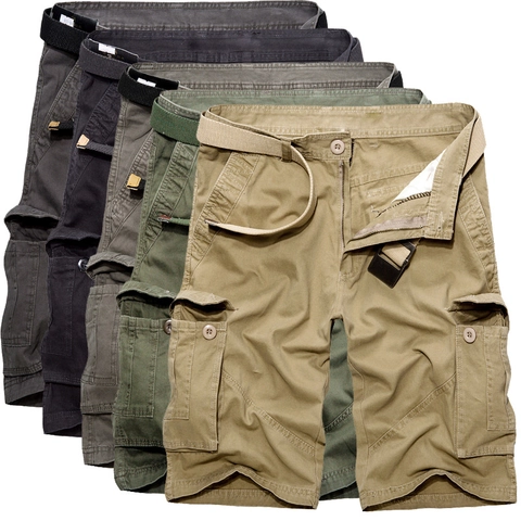 Men's Cargo Shorts Cotton Blend Multi-Pocket Casual Summer Outdoor Shorts With Belt Straight Leg Plain Style Bottoms