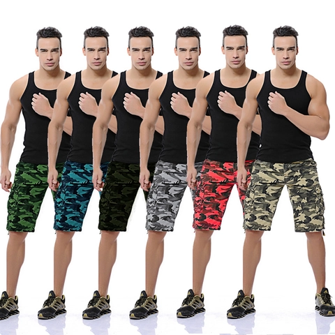 Pantaloncini Cargo Mimetici da Uomo in Cotone Multitasca Casual All'aperto Con Cintura per l'Estate Stile Militare Larghi