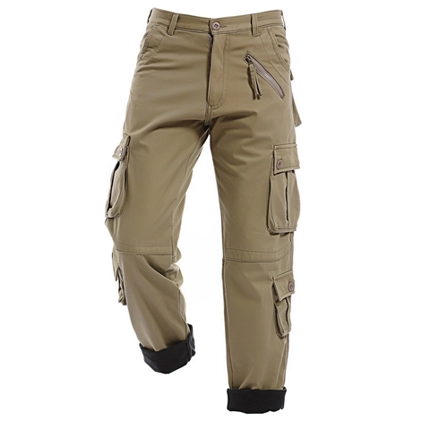 Pantalones Cargo con Forro Polar para Hombre Mezcla de Algodón Grueso Cálido Invierno Casual al Aire Libre Multibolsillos Recto