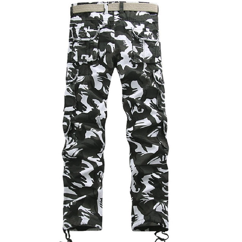 Men's Casual Camouflage Cargo Pants Multi-Pocket Loose Fit Cotton Straight Leg Trousers With Braided Belt Outdoor Tactical Military Pants