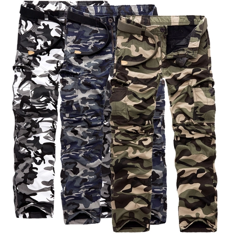 Men's Fleece Lined Camouflage Cargo Pants Warm Winter Outdoor Multi-pocket Casual Trousers Acrylic Blend Long Pants