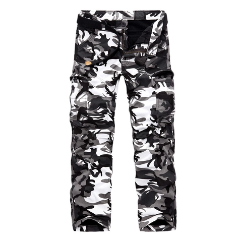 Men's Fleece Lined Camouflage Cargo Pants Warm Winter Outdoor Multi-pocket Casual Trousers Acrylic Blend Long Pants