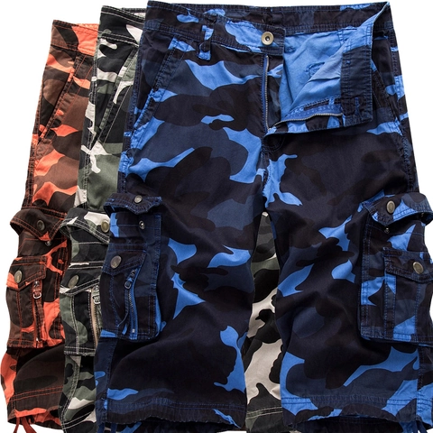 Men Camouflage Cargo Shorts Cotton Multi Pocket Outdoor Casual Shorts With Drawstring Hem Camo Work Shorts For Men