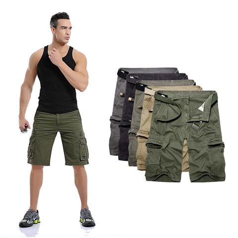 Men's Cargo Shorts Multi-Pocket Casual Solid Color Cotton Summer Outdoor Work Shorts With Canvas Belt For Men