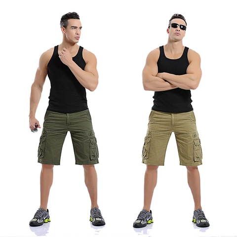 Men's Cargo Shorts Multi-Pocket Casual Solid Color Cotton Summer Outdoor Work Shorts With Canvas Belt For Men