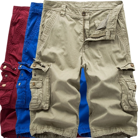 Men's Cargo Shorts Cotton Multi-pocket Outdoor Casual Workwear Solid Color Loose Fit Five-point Tactical Walking Pants
