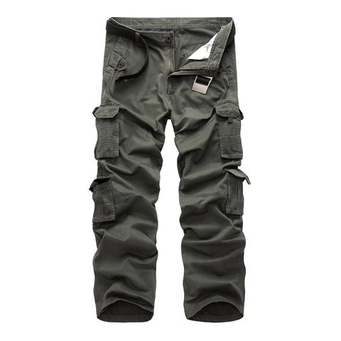 Men's Multi-Pocket Cargo Pants Outdoor Tactical Straight Leg Cotton Trousers Plus Size Casual Work Bottoms Solid Color
