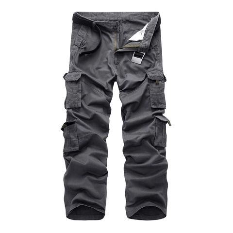 Men's Multi-Pocket Cargo Pants Outdoor Tactical Straight Leg Cotton Trousers Plus Size Casual Work Bottoms Solid Color