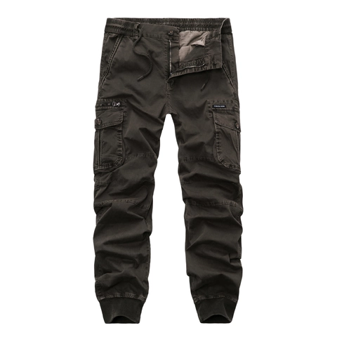 Heren Cargo Jogger Broek Katoenmix Multi-Zakken Elastische Taille Trekkoord Casual Streetwear Taps Toelopende Broek Voor Heren