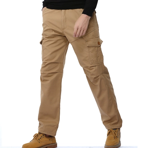 Herren Verdickte Fleecegefütterte Cargohose Mehrere Taschen Camouflage Lässige Lange Hose Baumwolle Polyester Winter Warme Arbeitshose