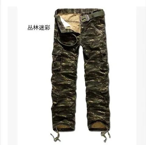 Pantalones Cargo de Camuflaje Multibolsillos para Hombre Pantalones de Trabajo Casuales de Sarga de Algodón Pierna Recta Talla Grande Moda